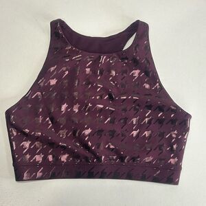 PELOTON Show Up Foil Houndstooth High Neck Bra Women’s Sz Small  Plum Purple